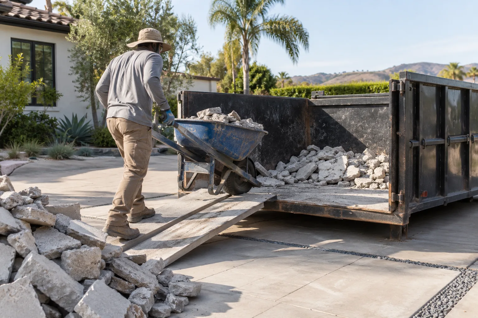 Concrete & Dirt Dumpster Rental project in progress