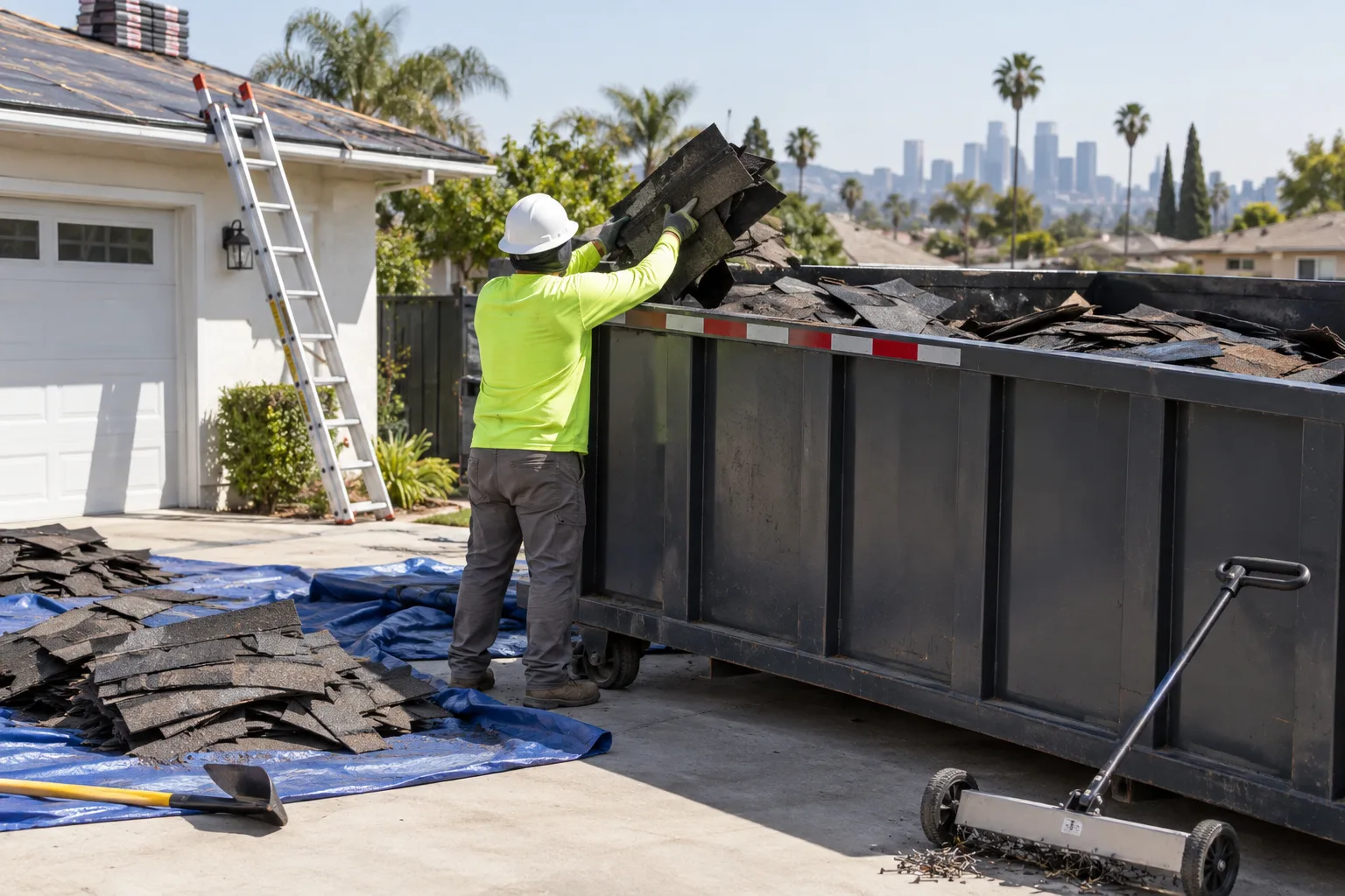 Roofing Dumpster Rental project in progress